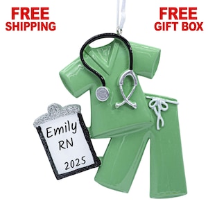 Personalized Doctor Ornament 2025, Nurse Christmas Ornament, Green Scrubs with Stethoscope, Custom Xmas Gift for Doctor Nurse Health Worker