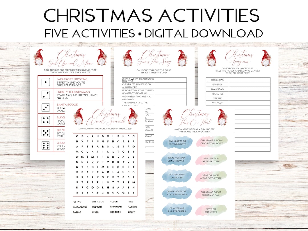 Printable Christmas Activity Pack Five Activities Separate - Etsy