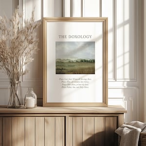 Christian Wall Art The Doxology Print Vintage Hymn Print Christian Nature Landscape Painting Christian Living Room Art Hymn Lyrics Print