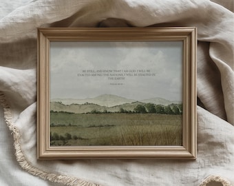 Christian Wall Art Be Still Vintage Bible Verse Print Christian Wall Art Psalm 46:10 Scripture Nature Landscape Painting Living Room Art