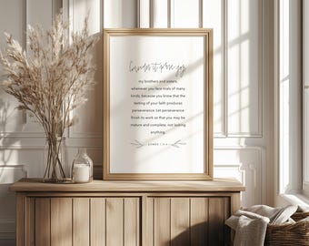 Art mural chrétien James 1 impression de versets bibliques Considérez-le comme une joie pure Art de salon impression de la Bible moderne suspendue décoration de cuisine