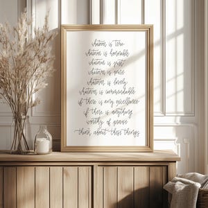 Lo que sea verdadero Versículo bíblico para colgar en la pared Lámina decorativa Filipenses 4:8 Imprimible Arte moderno para habitación infantil o sala de estar
