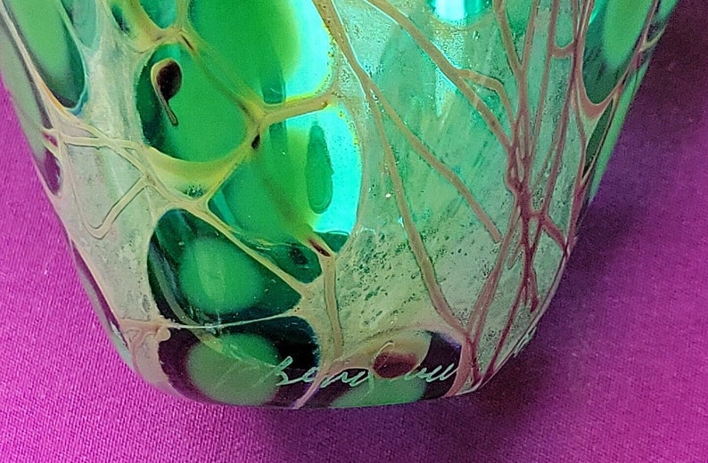 Paul Bendzunas Signed Studio Art Glass Hand Blown Green Handkerchief