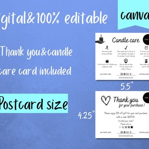 Candle Care Instructions | Thank You Template | Canva | Minimalistic | Digital Edit | Postcard Size | Simple Candle Care Card | Business