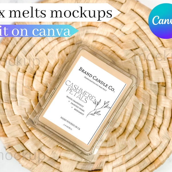 ワックスメルト モックアップ | Canva で編集 | シンプルなモックアップ | Etsy 用モックアップ | ワックスメルト ラベル モックアップ | ホワイト ワックスメルト モックアップ | 大理石の背景