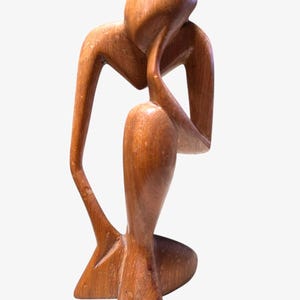 Vintage Statue Hand carved August Rodin style teak “ The Thinker” carved 1970s