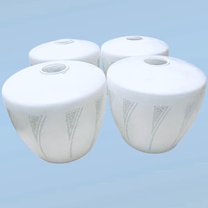 Vintage Glass Shades set of 4 matching pendant/light fixing milk glass with genuine 60s etched design, beautiful item in excellent condition