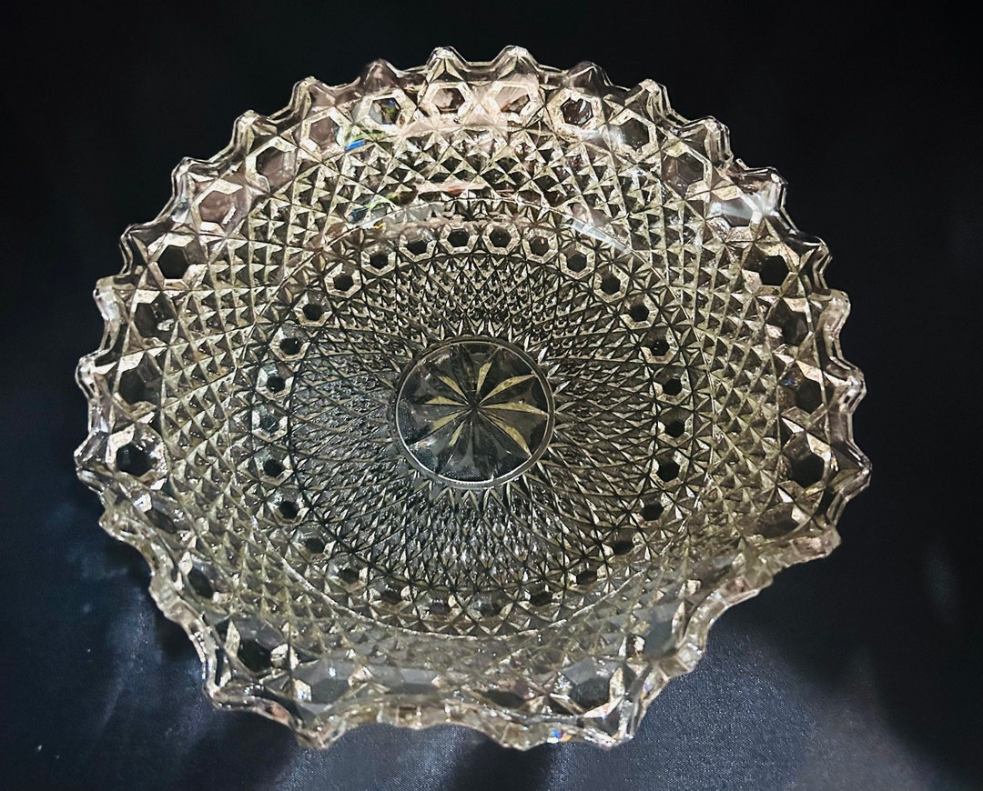 Vintage Cut Glass Fruit Bowl Cake Plate Etsy