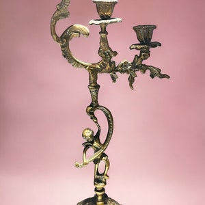 French brass gold cherub 3 arm candelabra Antique