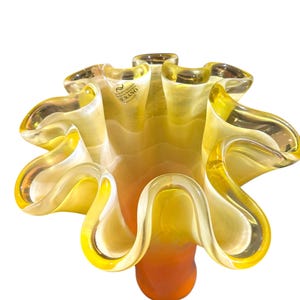 Vintage Murano vase Handblown Art Glass Handkerchief top XL immaculate condition