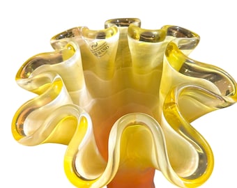 Vintage Murano vase Handblown Art Glass Handkerchief top XL immaculate condition