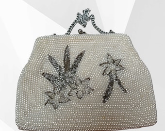 Bolso de noche vintage con cuentas, ideal para bodas, fiestas y ocasiones especiales.