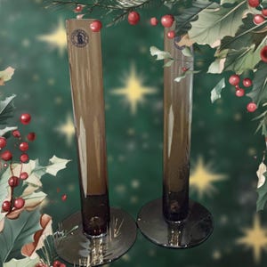 Vintage Braunglas Kerzenständer Paar in makellosem Zustand