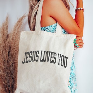 Jesus Loves You Christian Tote Bag Christian Tote Bags Christian Merch Christian Streetwear Bible Bag Church Bag Aesthetic Tote Bag
