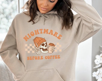 Skeleton Hoodie Halloween Hoodie Skeleton Crewneck Fall Coffee Sweatshirt Halloween Sweater Spooky Hoodie Brown Hoodie Halloween Crew Neck