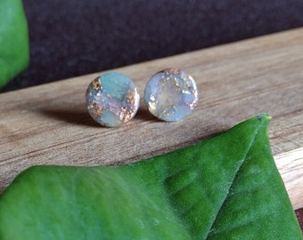 Polymer Clay Earrings- round studs, opalescent sea