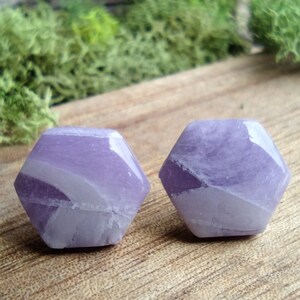 Polymer Clay Earrings- hexagon studs, Violet Dreams