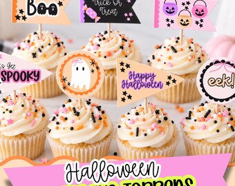 Printbare Halloween cupcake toppers, Halloween feestdecoraties, schattige griezelige cupcake toppers, Halloween cupcake decoratie, direct te downloaden