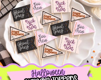 Printbare Halloween cupcake toppers, Halloween feestdecoraties, Halloween lekkernijen bakken, Halloween decoratie, griezelig schattig, direct te downloaden