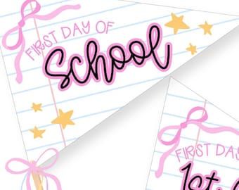 Vlaggetjes voor de eerste schooldag | Bundel van 15 printbare schoolspullen | Bordje voor de eerste schooldag | Kleuterschool t/m de middelbare school | Downloaden | Printbaar