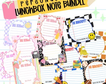 Bewerkbare lunchboxnotities bundel | Gepersonaliseerde lunchnotities met naam voor de eerste schooldag (Canva-sjabloon) | Digitale download voor de eerste schooldag | Printbaar