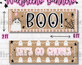 Halloween bannerpakket, Walgreens 2x6 banner, roze Halloween feestdecoratie, Boo banner, printbare Halloween banner, downloaden, decoratie voor in de klas