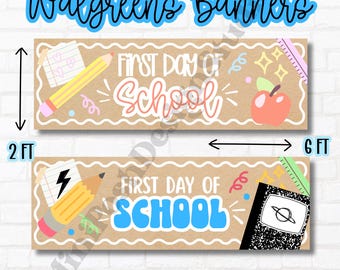 Banner-Bundle für den ersten Schultag (PNG) | 2 Banner-Designs für den Schulanfang | Digitaler Download (6x2 Zoll) von Walgreens | Schild für den ersten Schultag