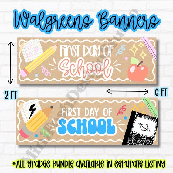 First Day of School Banner PNG Bundle | 2 Back to School Banner Designs | Walgreens 6x2 Banner Digital Download | First Day of School Sign