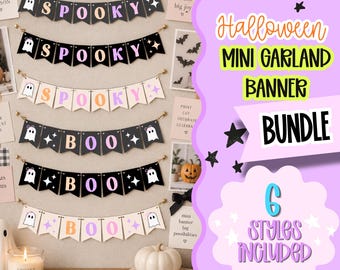 Halloween mini slingerbundel | Printbaar | Vlaggetjesslinger | Halloween feestdecoratie | Speelse Halloween desserttafel | BOO-slinger