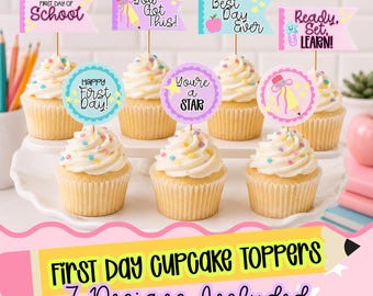 Cupcakeversieringen voor de eerste schooldag, feestdecoraties voor de start van het schooljaar (digitale download)