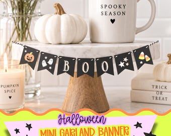Halloween mini slinger, BOO vlaggetjes, 2,5 cm mini vlaggetjes, printbare speelse Halloween decoratie, desserttafel, koffiebar decoratie, banner