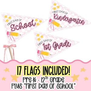 Bandierine per il primo giorno di scuola / Pacchetto di 17 decorazioni stampabili per il ritorno a scuola / Cartello per il primo giorno / Scuola dell'infanzia - Scuola primaria / Scuola primaria / Stampabile