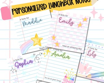 Bearbeitbare Lunchbox-Notizen (Set) | Personalisierte Lunchbox-Notizen mit Namen (Canva-Vorlage) | Pastellfarbene Notizen zum Schulanfang | Druckvorlagen für den ersten Schultag