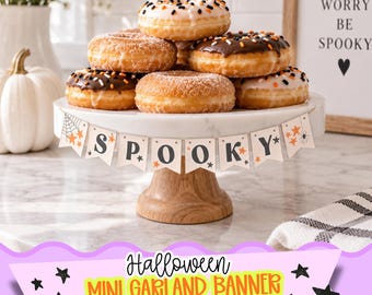 Printbare mini-bannerslinger voor Halloween | Vlaggetjesslinger | Vlaggetjes van 2,5 cm | Halloweenfeestdecoratie | Speelse Halloween-desserttafel | Spooky