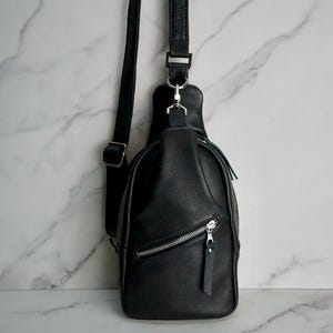 black leather sling, genuine black leather purse, handmade leather purse, crossbody bag, womens leather purse,