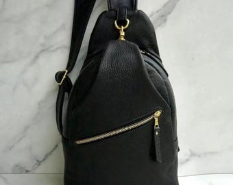 Black Leather Sling Bag: Handmade Crossbody Purse