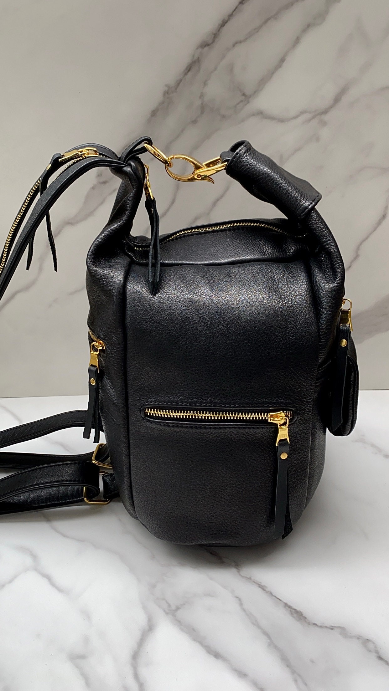 Big Black Leather Backpack, Handmade Leather Backpack, Womens Leather