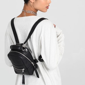 black mini backpack, handmade leather backpack, women leather backpack, two in one backpack, FREE SHIPPING