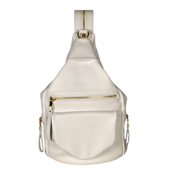 big white leather backpack Large White Leather Backpack: Handmade Womens Bag With Gold Hardware