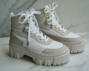 Handmade Two-Toned Leather Boots: Platform Lug Sole
