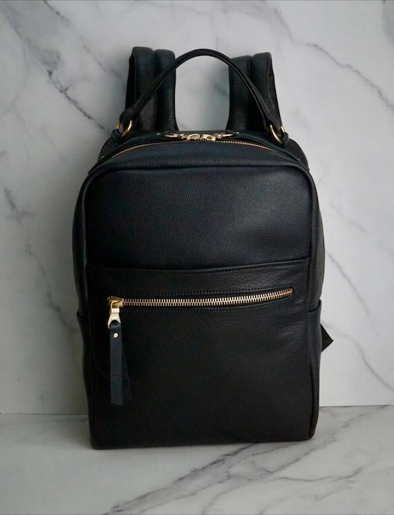 Black Leather Backpack: Handmade Gold Hardware Backpack - Etsy display picture 3