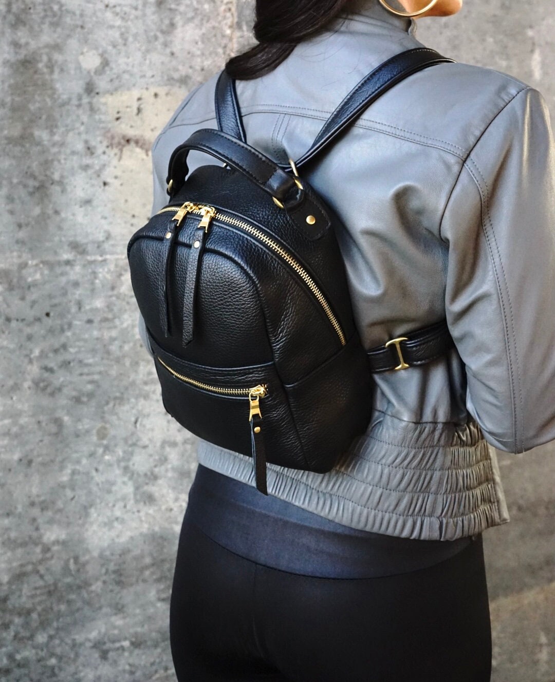Black Leather Backpack Womens Leather Backpack Handmade 