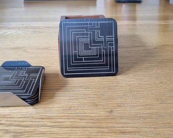 Ennis House Stainless Steel Coaster Set, Frank Lloyd Wright Art Deco