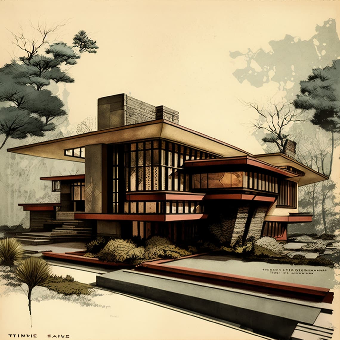 Art Deco Mid Century House Inspired by Frank Lloyd Etsy