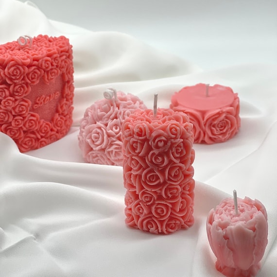 Rose Love Kerze, roseball, Rose Säule Kerze, Kleine Blumen Kerze, Rose Kerzen Set, Rose Candles, Motivkerzen, Valentinstag, Geschenk
