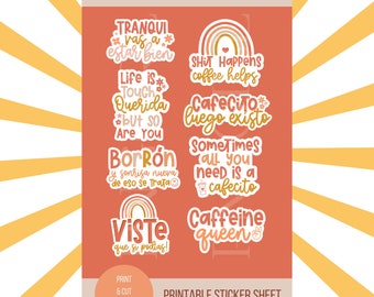 Cafecito y Motivacion Stickers Sheet PNG, Latina Stickers, Spanish Sayings, frases boricuas, Stickers en español