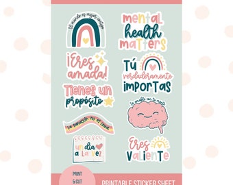 La salud mental importa, Hoja de pegatinas PNG, pegatinas latinas, refranes españoles, la salud mental importa. pegatinas en español