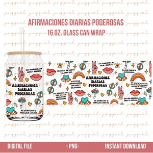 Libbey Glass Wrap Descarga digital instantánea, Diseño digital PNG, Afirmaciones diarias Glass Wrap, Amor propio Glass Wrap, Latina Wrap