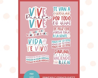 Vive atrévete a vivir Stickers Sheet PNG, Latina Stickers, Spanish Sayings, frases boricuas, Stickers en español, Puñeta