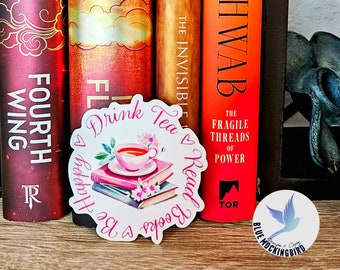 Drink Tea, Read Books, Be Happy Sticker, Book Sticker for Tablet, Book Lover Gift, Reader Sticker, Bookish Kindle Sticker, Tea Lover Sticker